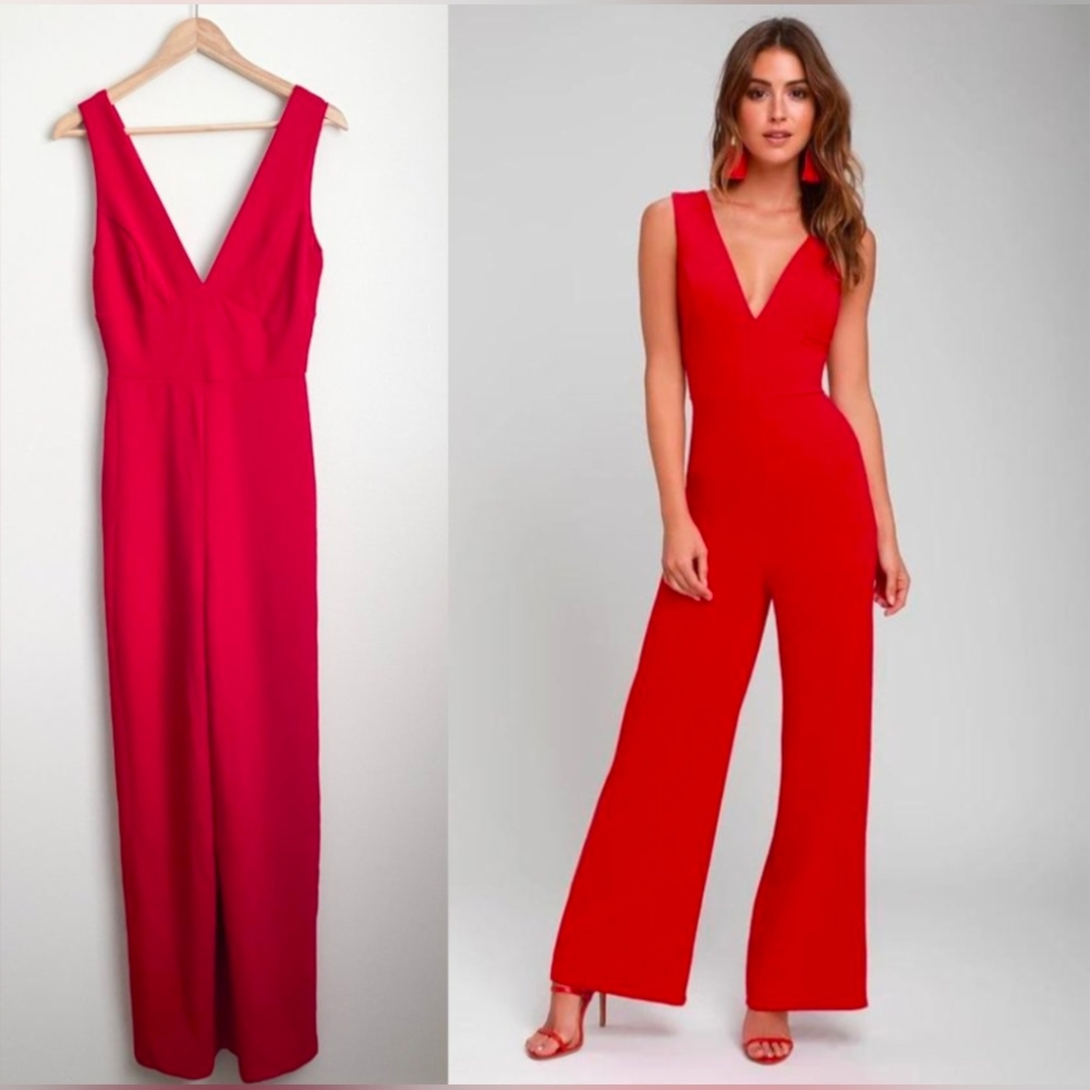 Lulus Red Wide Leg Jumpsuit Size Small